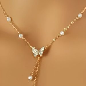 Pendant Necklace Gold Butterfly Pearl Choker - Jewelry Gifts