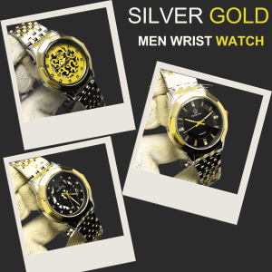 Quartz Watch - Pro King Silver Gold Gents Stainless Steel Watch