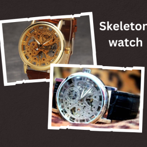 Leather Strap Stylish Skeleton Watch for Men - Black & Brown