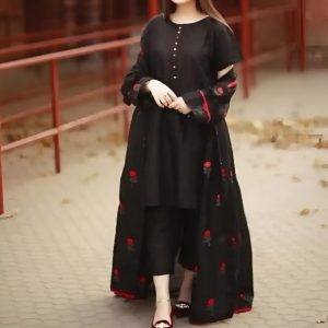 Gown Dress - 3pc Embroidered Cotton Silk Suit for Girls