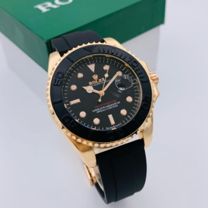 Rolex Watch Stylish with Adjustable Rubber Strap - Black & Golden